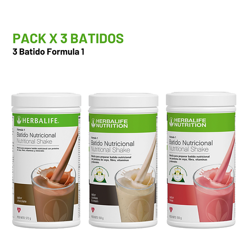 Pack Herbalife con tres batidos Fórmula 1 de sabores variados